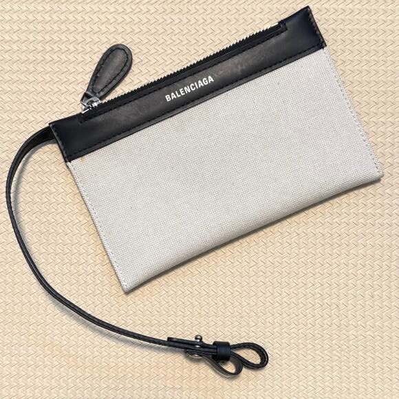 Balenciaga Leather Trim Canvas Pouch Bag - Picture 1 of 9